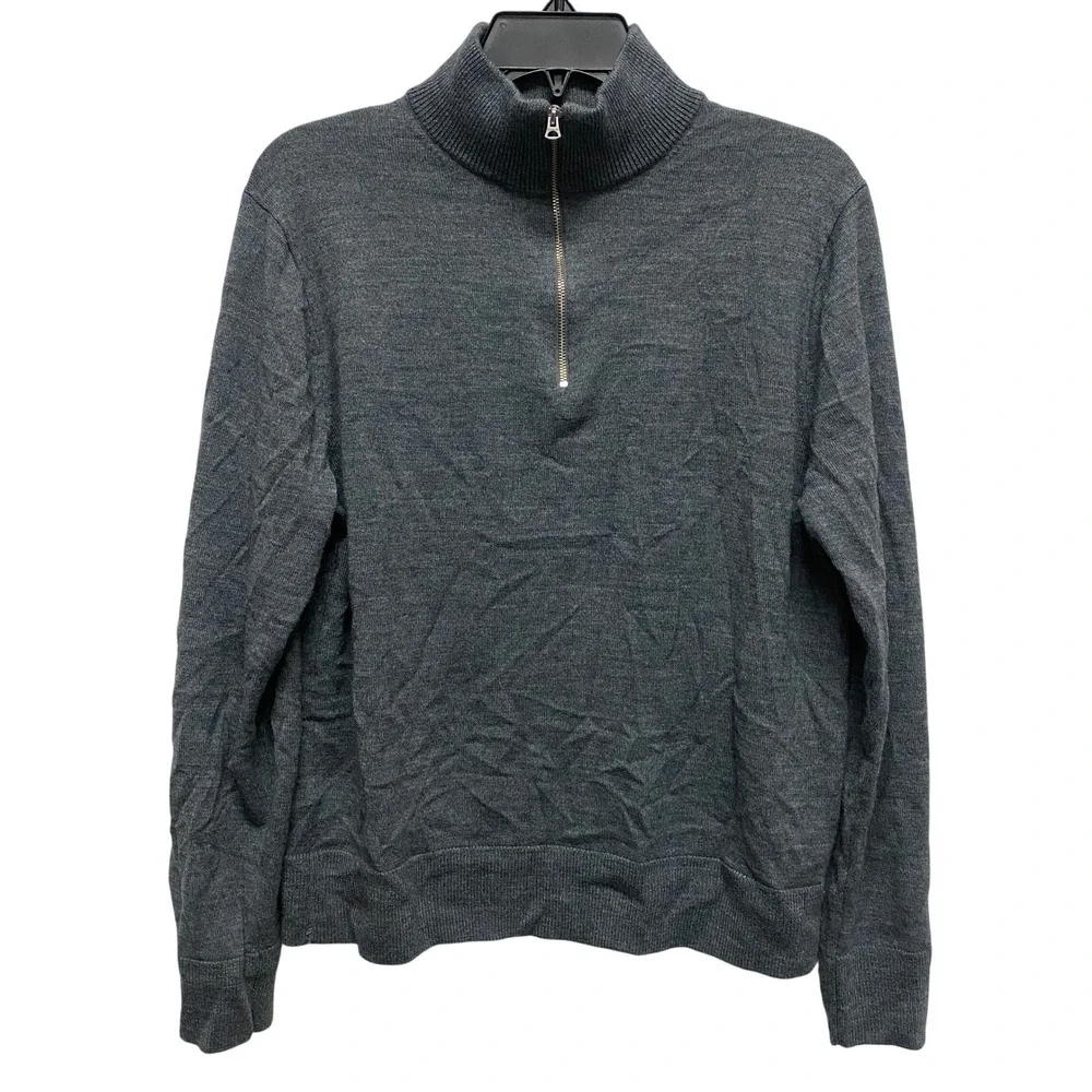J.Crew Mens Wool Blend Quarter Zip Pullover Sweater Gray Medium Outdoor‎